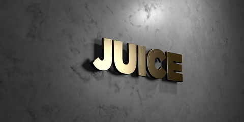Juice - Gold sign mounted on glossy marble wall  - 3D rendered royalty free stock illustration. This image can be used for an online website banner ad or a print postcard.