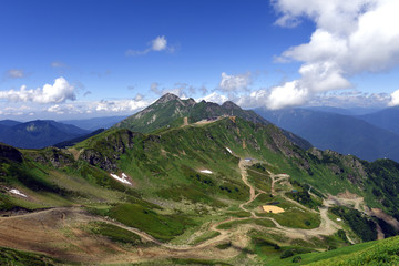 Beautiful mountain scenery in the bright summer day, Sochi, Krasnaya Polyana, Russia