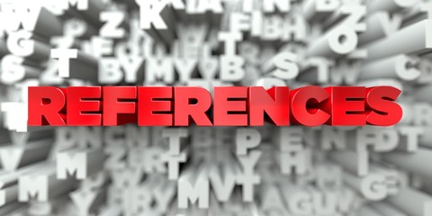 REFERENCES -  Red text on typography background - 3D rendered royalty free stock image. This image can be used for an online website banner ad or a print postcard. - obrazy, fototapety, plakaty