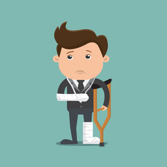  Businessman injured leg and arm or got accident - vector illustrator