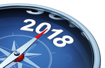 3D rendering of a compass with a 2018 icon