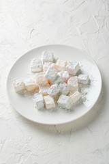 Sweet Turkish delight on plate