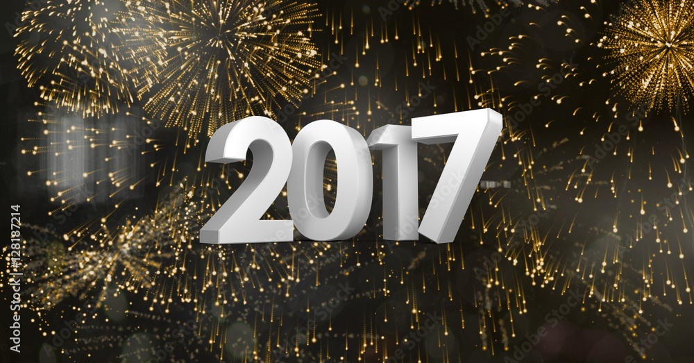 Poster 2017 against a composite image of fireworks