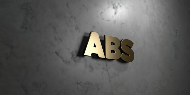 Abs - Gold sign mounted on glossy marble wall  - 3D rendered royalty free stock illustration. This image can be used for an online website banner ad or a print postcard.
