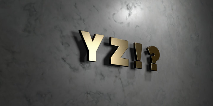 Y z ! ? - Gold sign mounted on glossy marble wall  - 3D rendered royalty free stock illustration. This image can be used for an online website banner ad or a print postcard.
