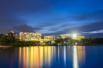 Fototapeta na wymiar luxury condo in Pattaya city with sunset time