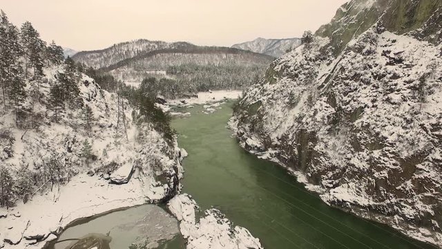 The mountain river Katun in Altai, aerial