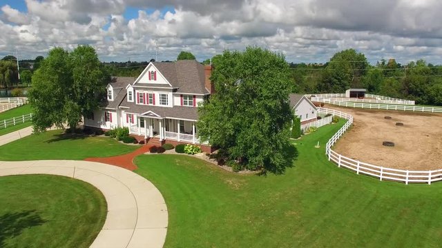 Equestrian ranch, mansion with horse barns,pens,pool, aerial flyby
