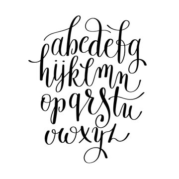 black and white hand lettering alphabet design, handwritten brus