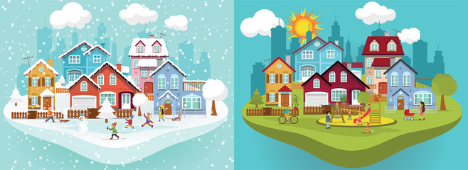 City in Winter and Summer