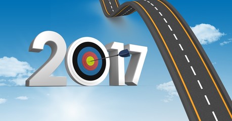 Darts target as 2017 against composite image of bumpy road in sk - Powered by Adobe