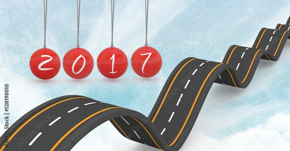 Aufkleber 2017 against a composite image of bumpy road