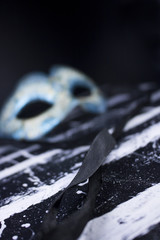 white blue glitter diamond masquerade mask party on black and white acrylic paint canvas