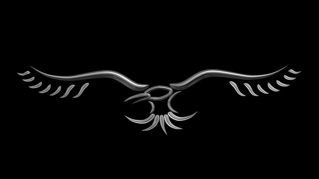 Crow raven metallic sign symbol tribal tatoo style 3d illustration render