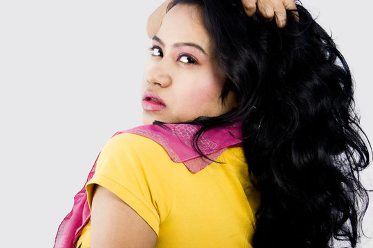beautiful indian girl in yellow tshirt