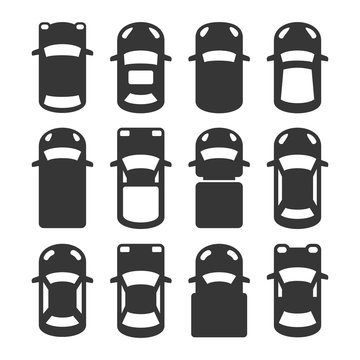 Car Top View Icons Set. Vector