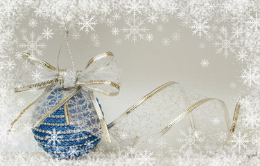 .Blue christmass ball and ribbon