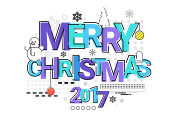 Fototapeta na wymiar Merry Christmas Happy New Year Simple Line Sketch Banner Card Outline Vector Illustration