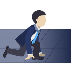 Businessman Getting Ready for a Start on a Running Track