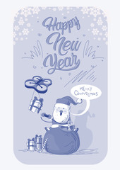 Santa Claus Sit On Red Sack Drone Delivery Present, New Year Christmas Holiday Vector Illustration