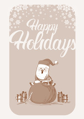 Santa Claus With Present Sack Merry Christmas Greeting Card Happy New Year Vector Illustration