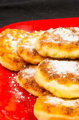 red plate of pancakes