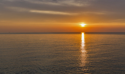 Adriatic sea and red blue sky at sunset in Croatia