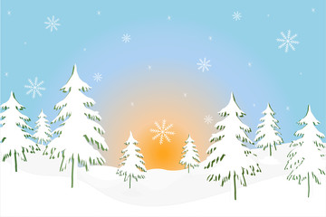 landscape with fir trees, forest background, hand drawn vector illustration