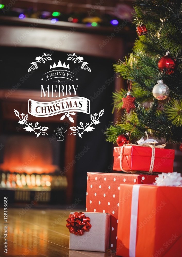 Poster digitally composite image of merry christmas message against chr