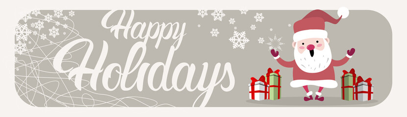 Santa Claus With Present Box Merry Christmas Greeting Card Happy New Year Vector Illustration