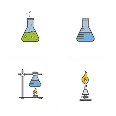School medical lab color icons set