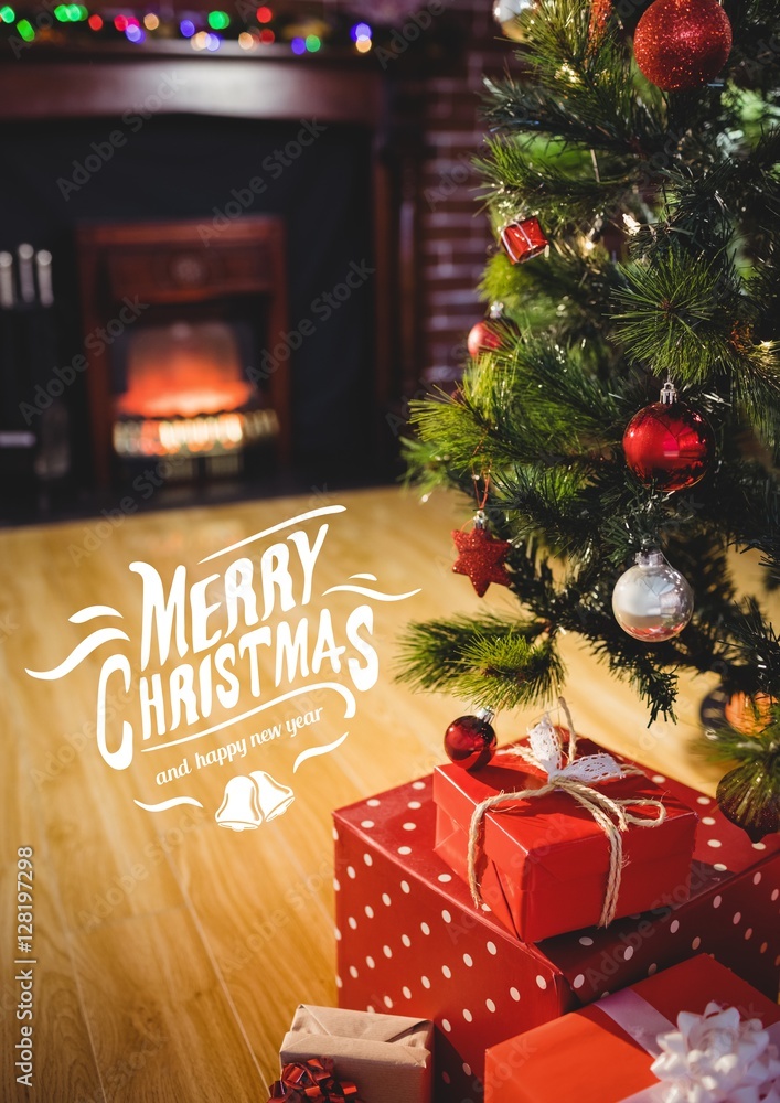Poster digitally composite image of merry christmas message against chr