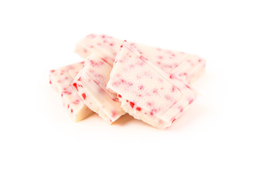 Peppermint white chocolate bark isolated on white background