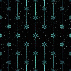 Seamless pattern with blue snowflakes and dots.