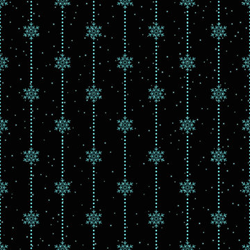 Seamless pattern with blue snowflakes and dots.