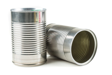 Two tin cans isolated on white background