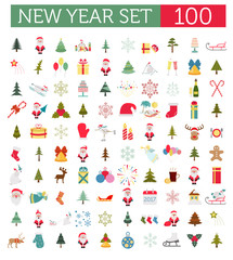 Christmas, New Year holidays icon big set. Flat style collection