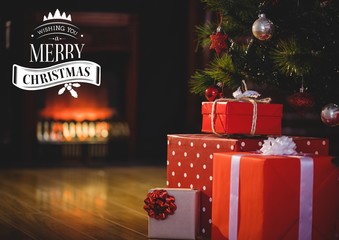 Digitally composite image of merry christmas message against chr