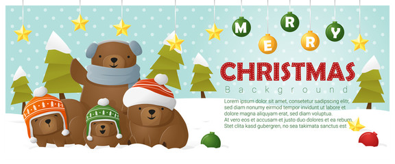 Merry Christmas and Happy New Year background with bear family , vector , illustration