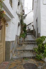 Fototapeta na wymiar Wet cobblestone alley in Casares, Andalusia, Spain