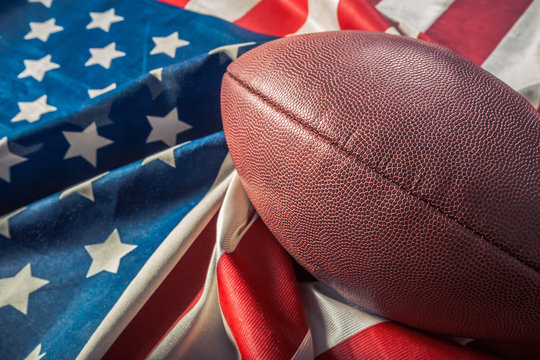 American Football On American Old Glory Flag