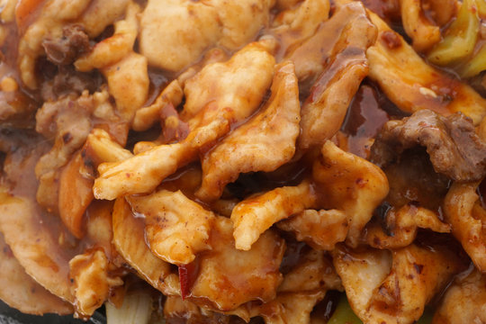 Chinese food. Chicken pork and veal terrine hot soue sweet
