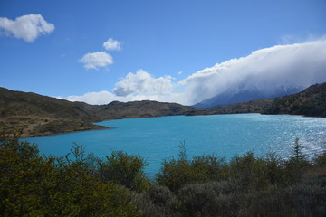 Naklejka na ściany i meble Landscape of volcano,Glacier and lake in Patagonia Chile