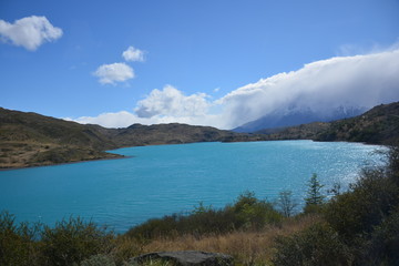 Naklejka na ściany i meble Landscape of volcano,Glacier and lake in Patagonia Chile