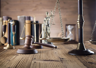 Obraz na płótnie Canvas Mallet, legal code and statue of justice. Law concept, studio shots