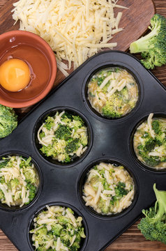 Delicious egg muffins broccoli and cheese. Concept of cooking.