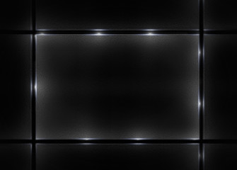 Stylish black background and illuminated showcase, 3d