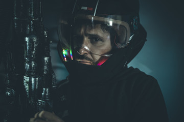 Military, Fantasy and science fiction scene, space man with meta