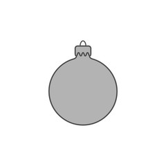 Christmas tree ball icon. Gray bauble decoration, isolated on white background. Symbol of Happy New Year, Xmas holiday celebration, winter. Flat design for card. Vector illustration