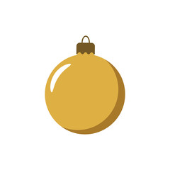 Christmas tree gold ball icon. Golden bauble decoration, isolated on white background. Symbol of Happy New Year, Xmas holiday celebration, winter. Flat design for card. Vector illustration